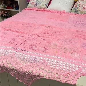 Elegant Pink Crochet Blanket vintage piece